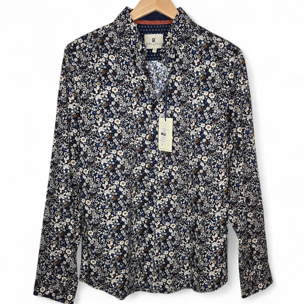 NWT Steel & Jelly Floral Button Down Shirt Men's Retro 60s Busy Pattern Preppy M